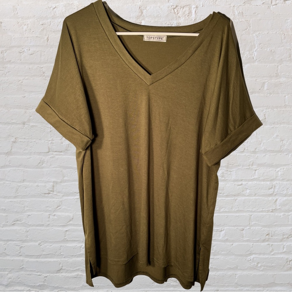 Topstype Womens Short Sleeve T Shirts V Neck Tunic Roll Up - 2XL
